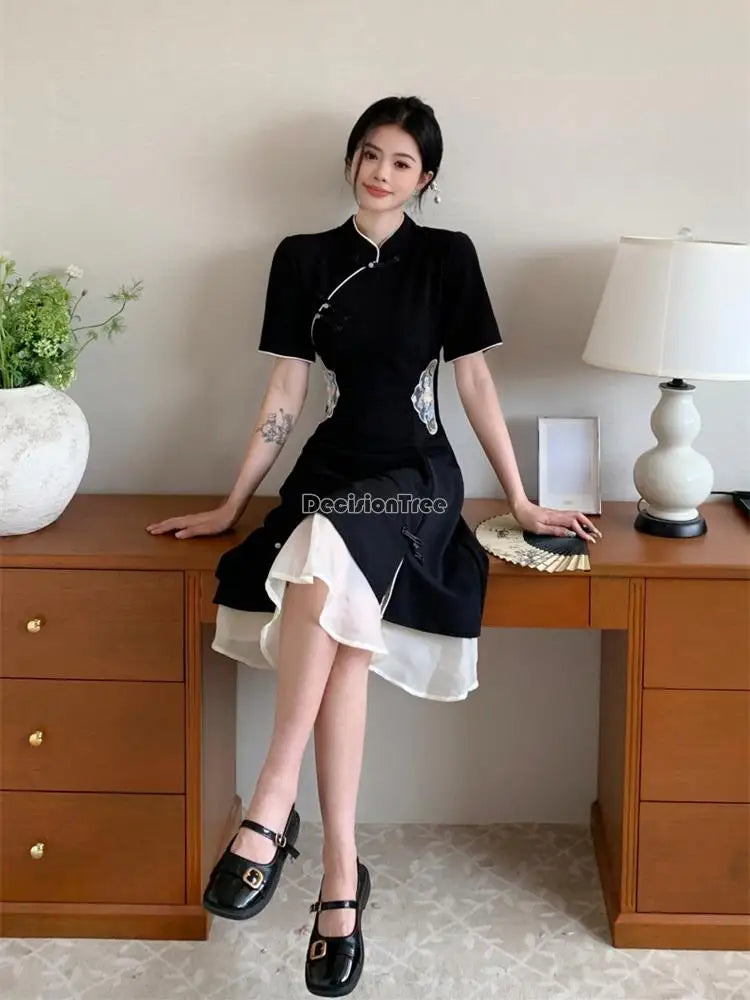 2024 chinese improved hanfu cheongsam dress women a line qipao new fashion style short sleeve casual daily lady cheongsam dress