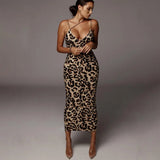 2024 leopard print sleeveless V-neck sexy midi dress spring women fashion streetwear Christmas party outfits