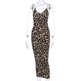 2024 leopard print sleeveless V-neck sexy midi dress spring women fashion streetwear Christmas party outfits