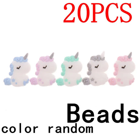 20pc Cute Unicorn Silicone Animal Teether Beads BPA Free Baby Teething Necklace DIY Newborn Chewable Pacifier Chain Shower Gifts