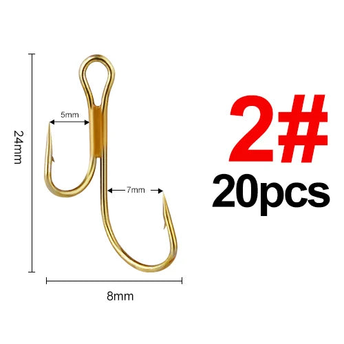 20pcs Double Fishing Hook High Carbon Steel Golden Barbed Hook 1# 2# 4# 6# 8# Pike Trout Perch Ringed Zander Fishhooks