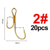 20pcs Double Fishing Hook High Carbon Steel Golden Barbed Hook 1# 2# 4# 6# 8# Pike Trout Perch Ringed Zander Fishhooks