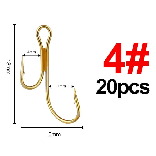 20pcs Double Fishing Hook High Carbon Steel Golden Barbed Hook 1# 2# 4# 6# 8# Pike Trout Perch Ringed Zander Fishhooks