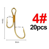 20pcs Double Fishing Hook High Carbon Steel Golden Barbed Hook 1# 2# 4# 6# 8# Pike Trout Perch Ringed Zander Fishhooks