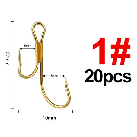 20pcs Double Fishing Hook High Carbon Steel Golden Barbed Hook 1# 2# 4# 6# 8# Pike Trout Perch Ringed Zander Fishhooks