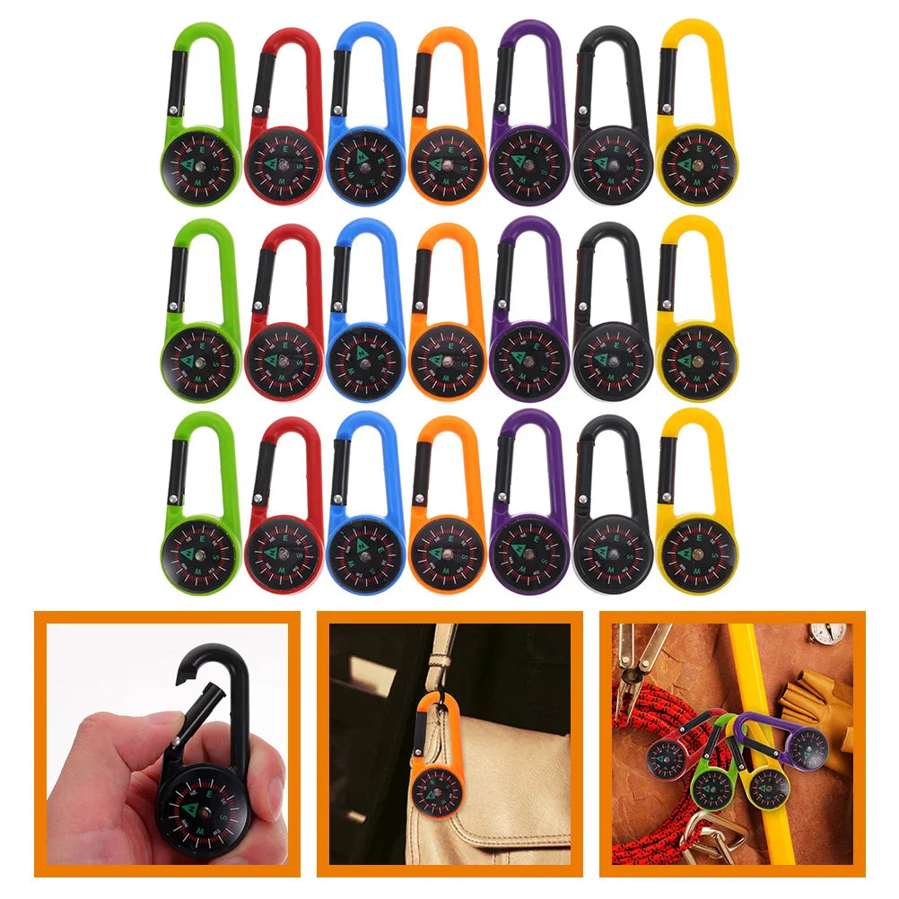 21 Pcs Compass Buckle Hiking Accessories Key Chain Carabiner Survival Climb Mini Plastic Travel