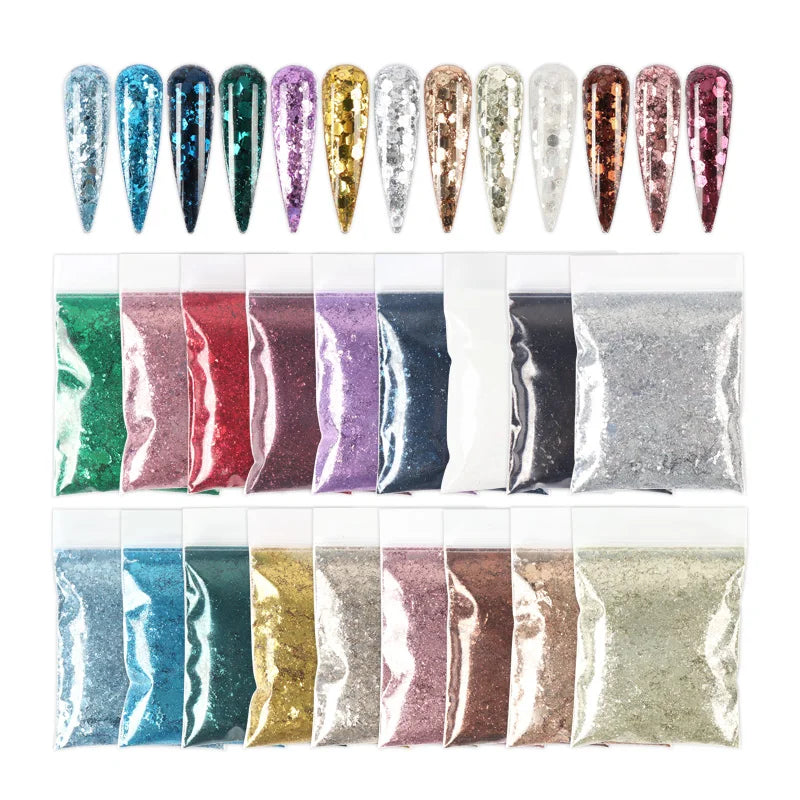 21Bag/Set 10G Holographic Powder Nail Glitter Bulk Fine Dust Decorations Accesoires for DIY Crafts Materials Nails Art Supplies