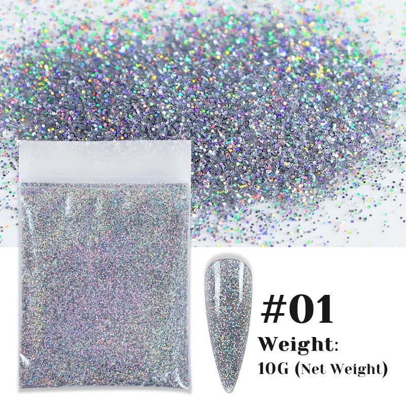 21Bag/Set 10G Holographic Powder Nail Glitter Bulk Fine Dust Decorations Accesoires for DIY Crafts Materials Nails Art Supplies