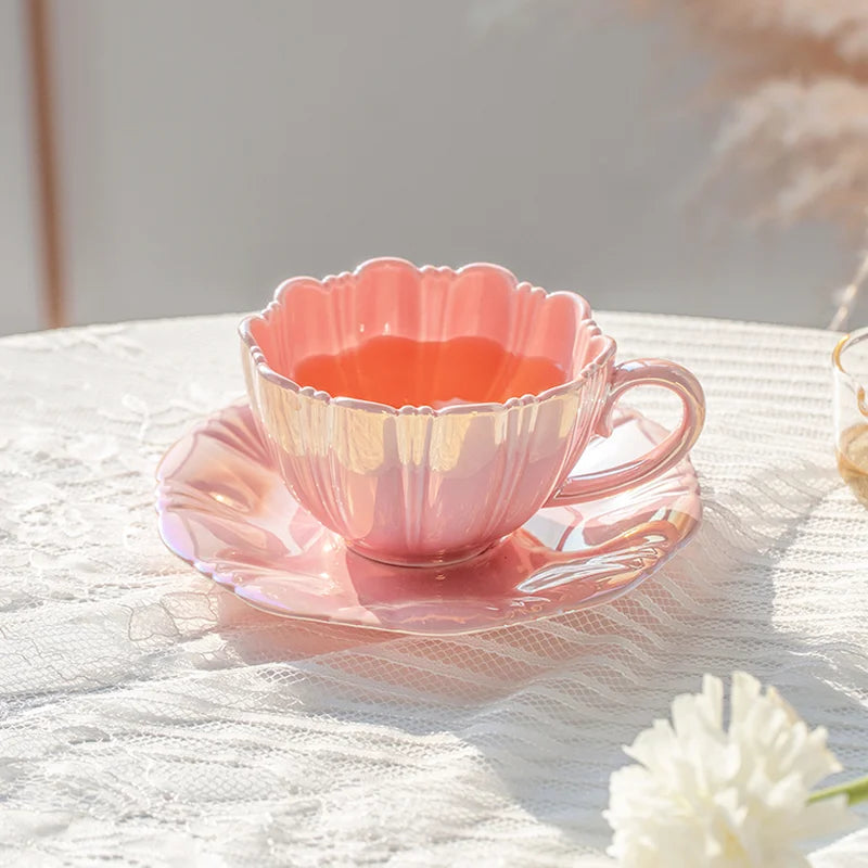 240ml Petal Ceramic Cup Coffee Cup and Saucer Afternoon Tea Cups Milk Mug Coffee Mug Milk Tea Cups Tea Mugs Teacup Drinkware