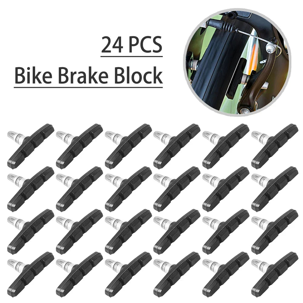 24Pcs V Type Silent Brake Pads Shoes Bike Bicycle Cycling Mountain Bike Dead Speed Brake Pads V Brake System Brake Cycling Part