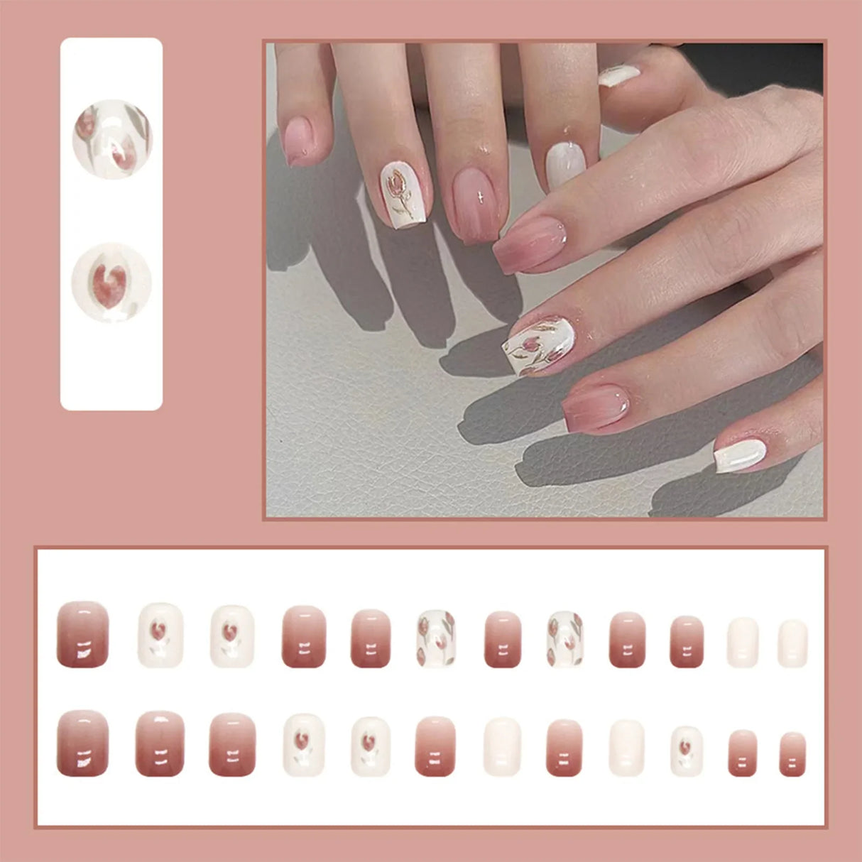 24pcs Gradient False Nails Cute Star Printed Design Fake Nail Short Square Faux Ongles Manicure Nail Stickers Press On Nail Tips