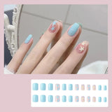 24pcs Gradient False Nails Cute Star Printed Design Fake Nail Short Square Faux Ongles Manicure Nail Stickers Press On Nail Tips