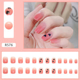 24pcs Gradient False Nails Cute Star Printed Design Fake Nail Short Square Faux Ongles Manicure Nail Stickers Press On Nail Tips