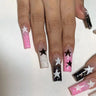 24pcs/box Fake French y2k Nails Press On Long Stiletto Almond Shape Wearable False Nails With Stars Designs Full Cover Nail Tips