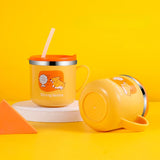 250ml Kids Drinking Feeding Straw Baby Cup with Lid&Straw and Anti Drop 304 Stainless Steel Milk Cup Cartoon One Hand Grip