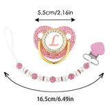 26 Letters Baby Pacifier Beaded Chain Clip Cover Set Luxury Pink Zircon Silicone Pacifiers Newborn Initials Teether Nipple Gifts