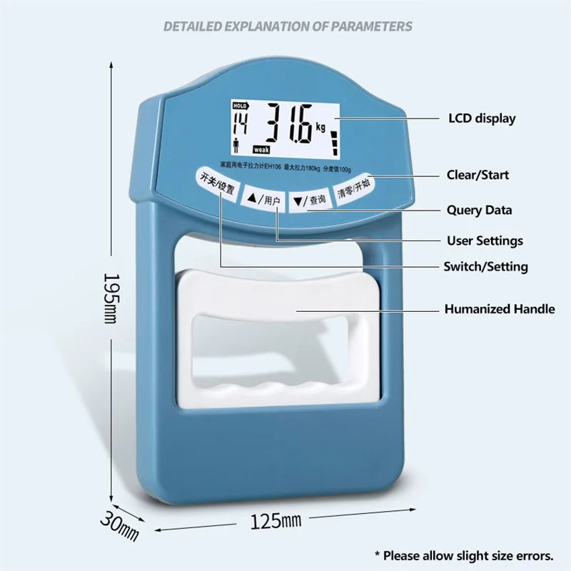 264 / 396Lbs Digital Hand Dynamometer Grip Strength Measurement Meter Auto Capturing Exercise Training Electronic Grip Power