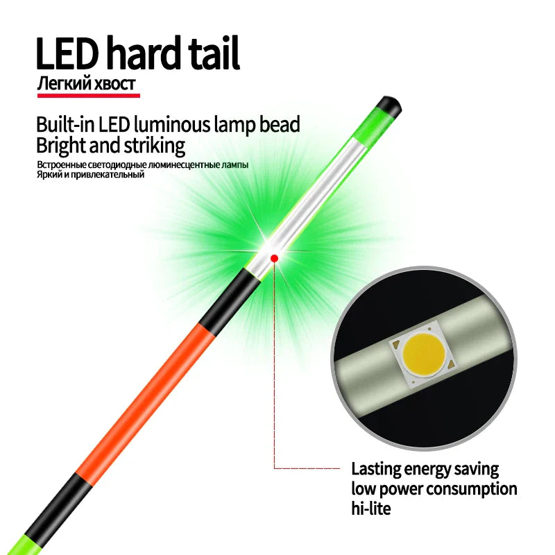 2PCS LED Gravity Sensor Color Change Float Tails+2 Float Tubes+1 Bag Hooks+1 Float Seat Bright LED Light Buoy Fresh Water Tails