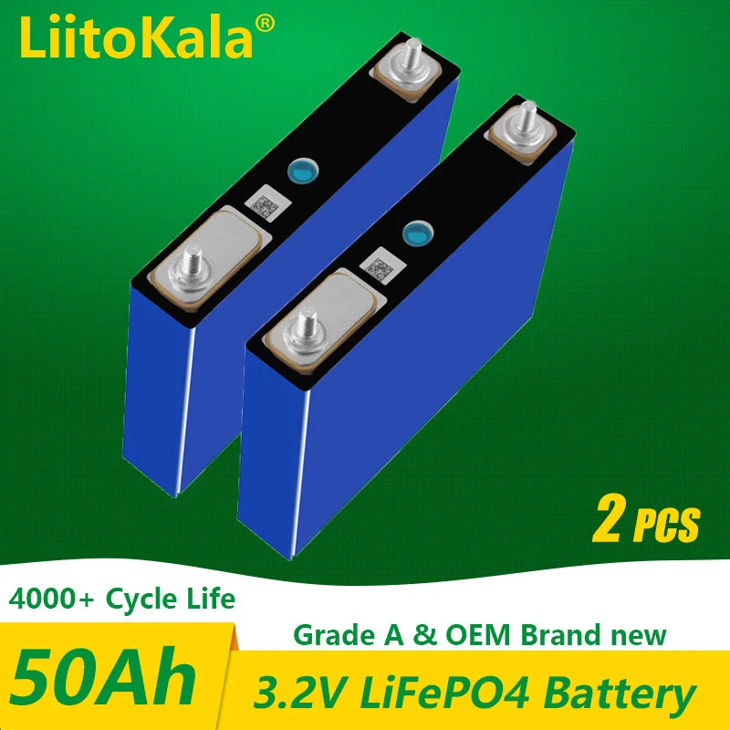 2PCS LiitoKala 3.2v 50Ah lifepo4 cells lithium batteries for electric bike battery pack solar energy system EU US Tax Free