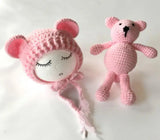 2PCS Newborn Photography Prop Baby Beanie Caps Dolls Toys Girls Boys Infant Baby Crochet Knitted Hat Photoshoot Accessories