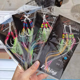 2Pair Assist Hook High Carbon Slow Sinking Jig Hook Colorful Rubber Skirts UV Glow Ocean Boat Barbed Assist Fish Hooks Pesca