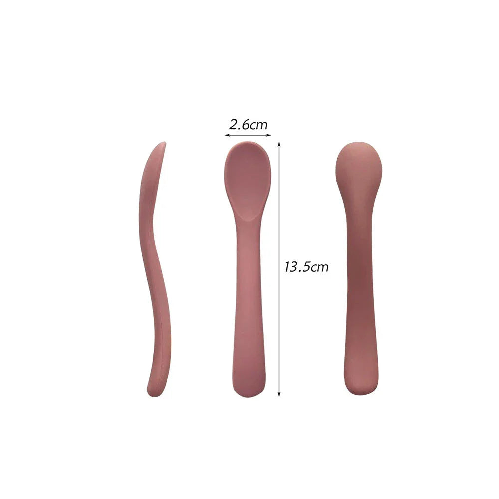 2Pcs Baby Learning Spoons Silicone Utensils Set Newborn Feeding Spoon Set Cute Toddler Scoop Weaning Cutlery Children’S Tablewar