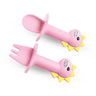 2Pcs/Set Baby Learn Spoon Fork Set Short Easy Spoon Cartoon Dinosaur Silicone Teether Toys Anti-slip Feeding Training Utensils