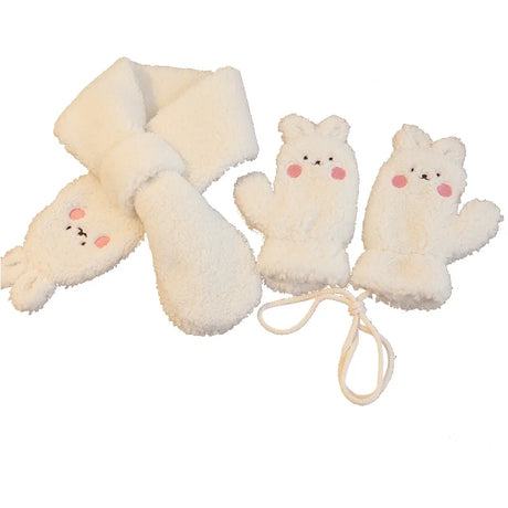 2Pcs Winter Baby Scarf Gloves Set Lamb Wool Thick Kids Scarves Mittens Suit for Girl Boy Cartoon Bear Bunny Children Neck Warmer