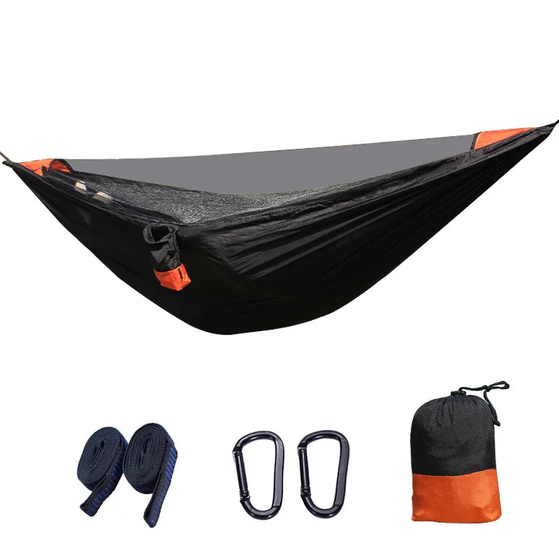 2Person Outdoor Camping Hammock 2.8x1.4m/9.2x4.6ft Lightweight Hanging Mosquito Net Hammocks Tree Straps Swing Backpack Backyard