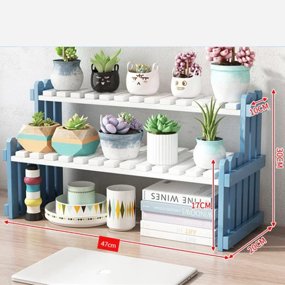 2Tier Simple Modern Decorative Natural Bamboo Flower Pot Plant Display Stand Shelf,Books Kitchen Household Supplies Storage Rack