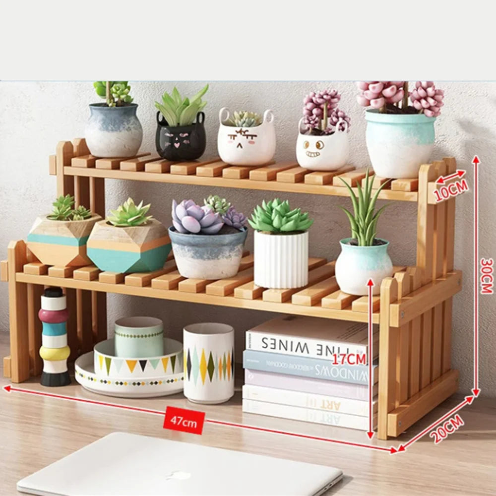 2Tier Simple Modern Decorative Natural Bamboo Flower Pot Plant Display Stand Shelf,Books Kitchen Household Supplies Storage Rack