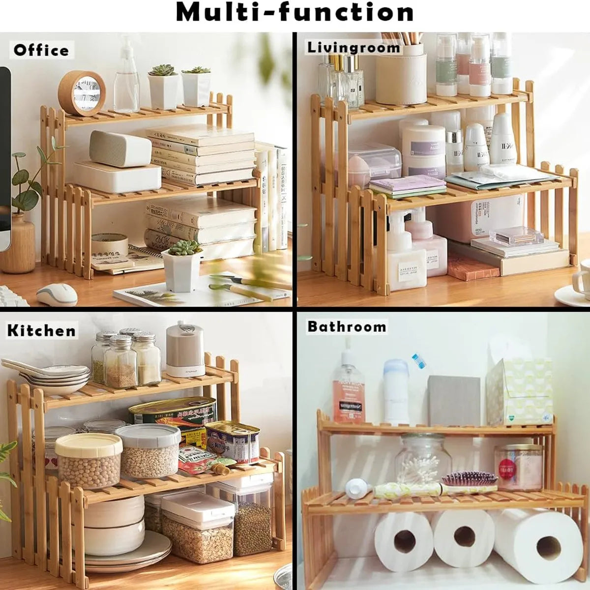 2Tier Simple Modern Decorative Natural Bamboo Flower Pot Plant Display Stand Shelf,Books Kitchen Household Supplies Storage Rack