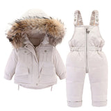 2pcs Set Baby Girl winter down jacket and jumpsuit for children Thicken Warm fur collar jacket for girls Infant snowsuit 0-6Year