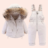 2pcs Set Baby Girl winter down jacket and jumpsuit for children Thicken Warm fur collar jacket for girls Infant snowsuit 0-6Year