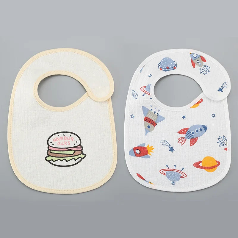 2pcs/set Cotton Waterproof Baby Bibs Summer Infant Bib Newborn Burp Cloths Bandana for Kids Boys Girls Soft Feeding Saliva Towel