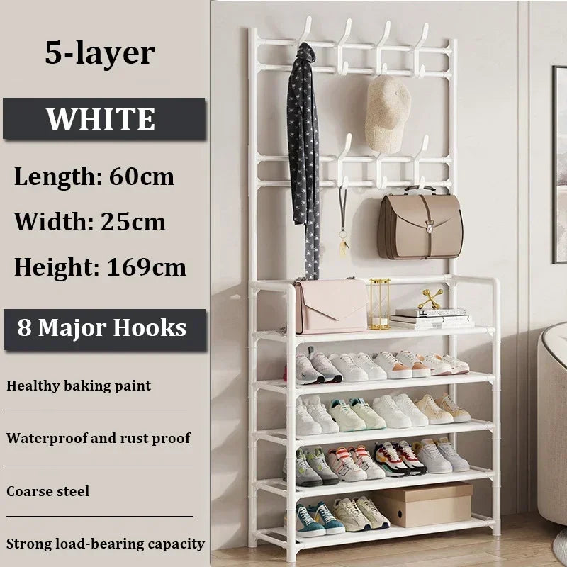 3/4/5 Layer Integrated Simple Entryway Shoe Rack Coat Hat Racks Home Bedroom Strong Load-bearing Shoe Cabinet Bag Storage Hanger