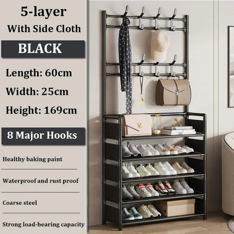 3/4/5 Layer Integrated Simple Entryway Shoe Rack Coat Hat Racks Home Bedroom Strong Load-bearing Shoe Cabinet Bag Storage Hanger