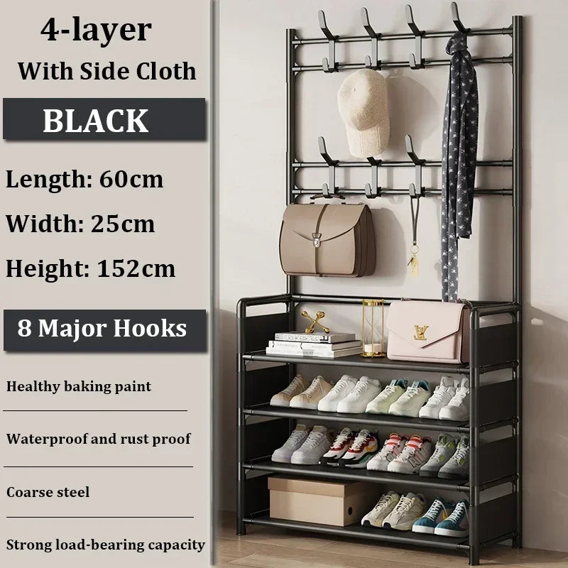 3/4/5 Layer Integrated Simple Entryway Shoe Rack Coat Hat Racks Home Bedroom Strong Load-bearing Shoe Cabinet Bag Storage Hanger