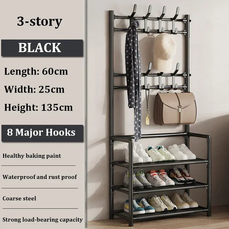 3/4/5 Layer Integrated Simple Entryway Shoe Rack Coat Hat Racks Home Bedroom Strong Load-bearing Shoe Cabinet Bag Storage Hanger