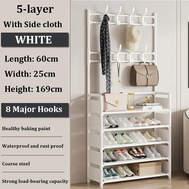 3/4/5 Layer Integrated Simple Entryway Shoe Rack Coat Hat Racks Home Bedroom Strong Load-bearing Shoe Cabinet Bag Storage Hanger