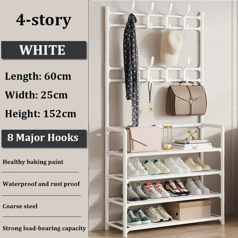 3/4/5 Layer Integrated Simple Entryway Shoe Rack Coat Hat Racks Home Bedroom Strong Load-bearing Shoe Cabinet Bag Storage Hanger