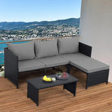 3/7-Piece Outdoor PE Rattan Furniture Set Patio Black Wicker Conversation Loveseat Sofa Sectional Couch Cushion