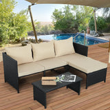 3/7-Piece Outdoor PE Rattan Furniture Set Patio Black Wicker Conversation Loveseat Sofa Sectional Couch Cushion