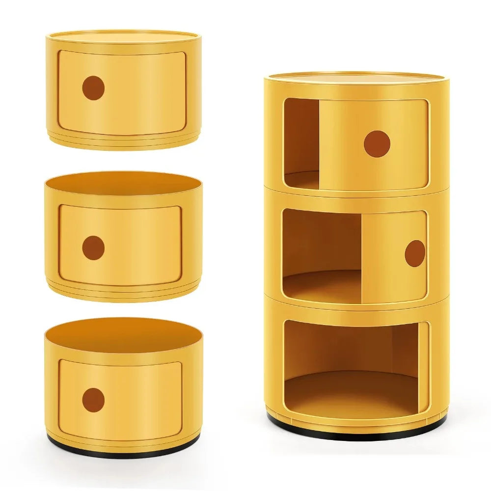 3 Drawer Sliding Barrel Modern Bedroom Nightstand, Yellow  Bedside Table Nightstand End Side Organizer Storage