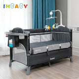 3 In 1 Cradle Foldable Baby Crib Adaptable To Splicing Large Bed Pendulum Cradle Playpen Diaper Changing Table With Bed Bell Toy