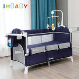 3 In 1 Cradle Foldable Baby Crib Adaptable To Splicing Large Bed Pendulum Cradle Playpen Diaper Changing Table With Bed Bell Toy