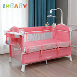 3 In 1 Cradle Foldable Baby Crib Adaptable To Splicing Large Bed Pendulum Cradle Playpen Diaper Changing Table With Bed Bell Toy