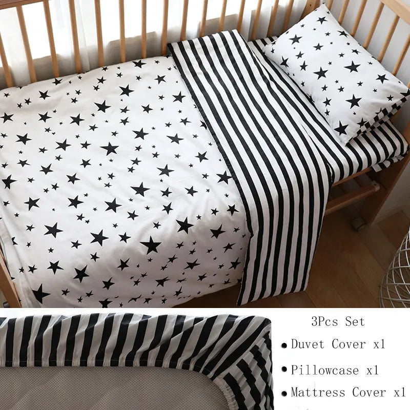 3 Pcs Baby Crib Bedding Set Cotton Bed Linens Boy Girl Cot kit Include Pillowcase Sheet Duvet Cover Children Room Decoration