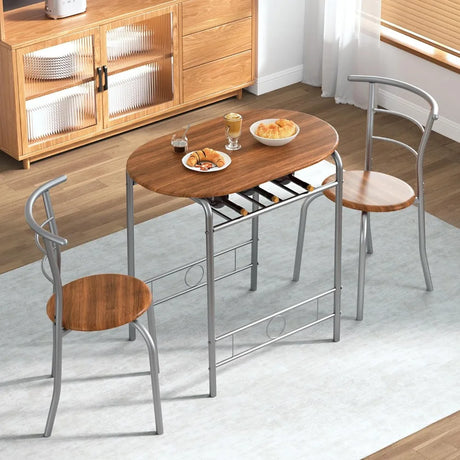 3 Pieces Dining Set for 2 Small Kitchen Table Set Wooden Chairs and Table Set for Apartment Dining Room with Metal Frame ,Brown