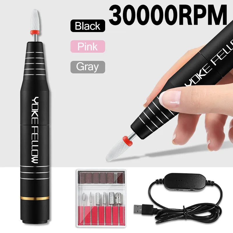 30000RPM Electric Nail Drill Machine USB Nail Polish Pen Manicure Tool Portable Nail File Milling Cutter Equipment For Salon